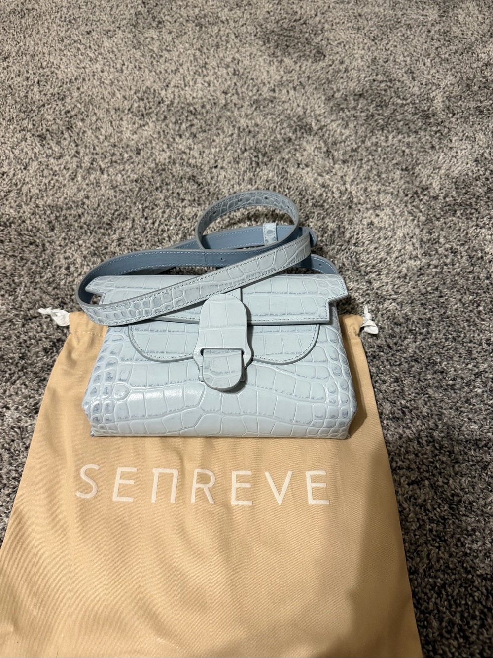 Senreve Light Blue Croc-Embossed Leather Crossbody Bag
